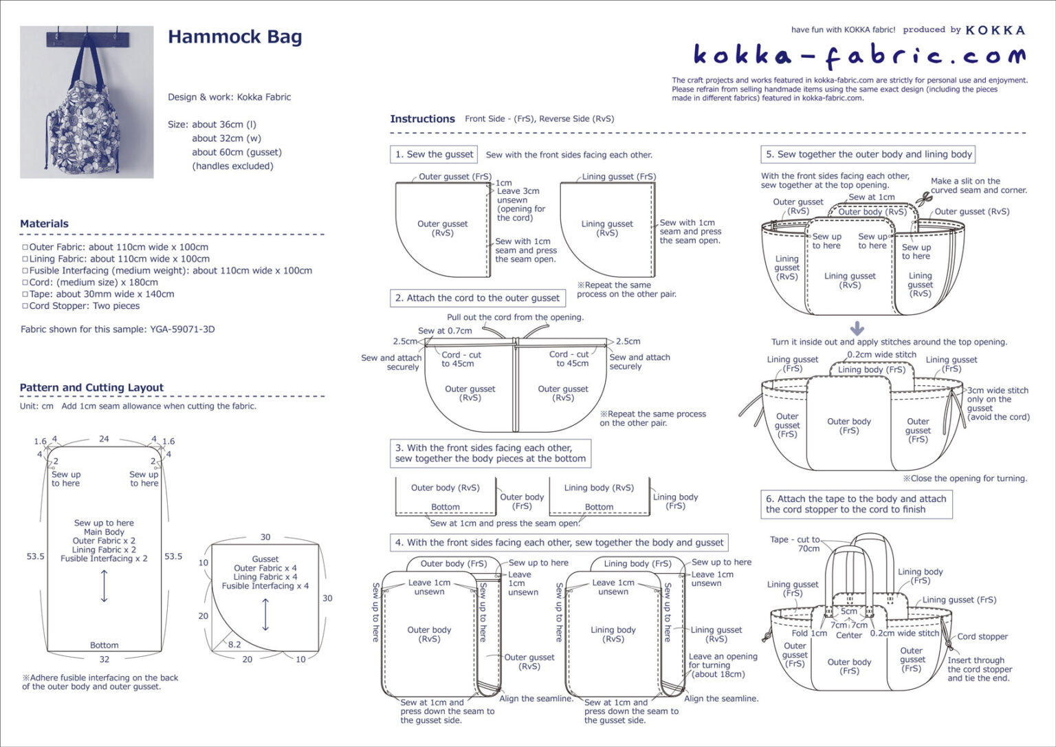 Hammock Bag – Free Sewing Tutorial | FREE SEWING TUTORIALS | KOKKA ...