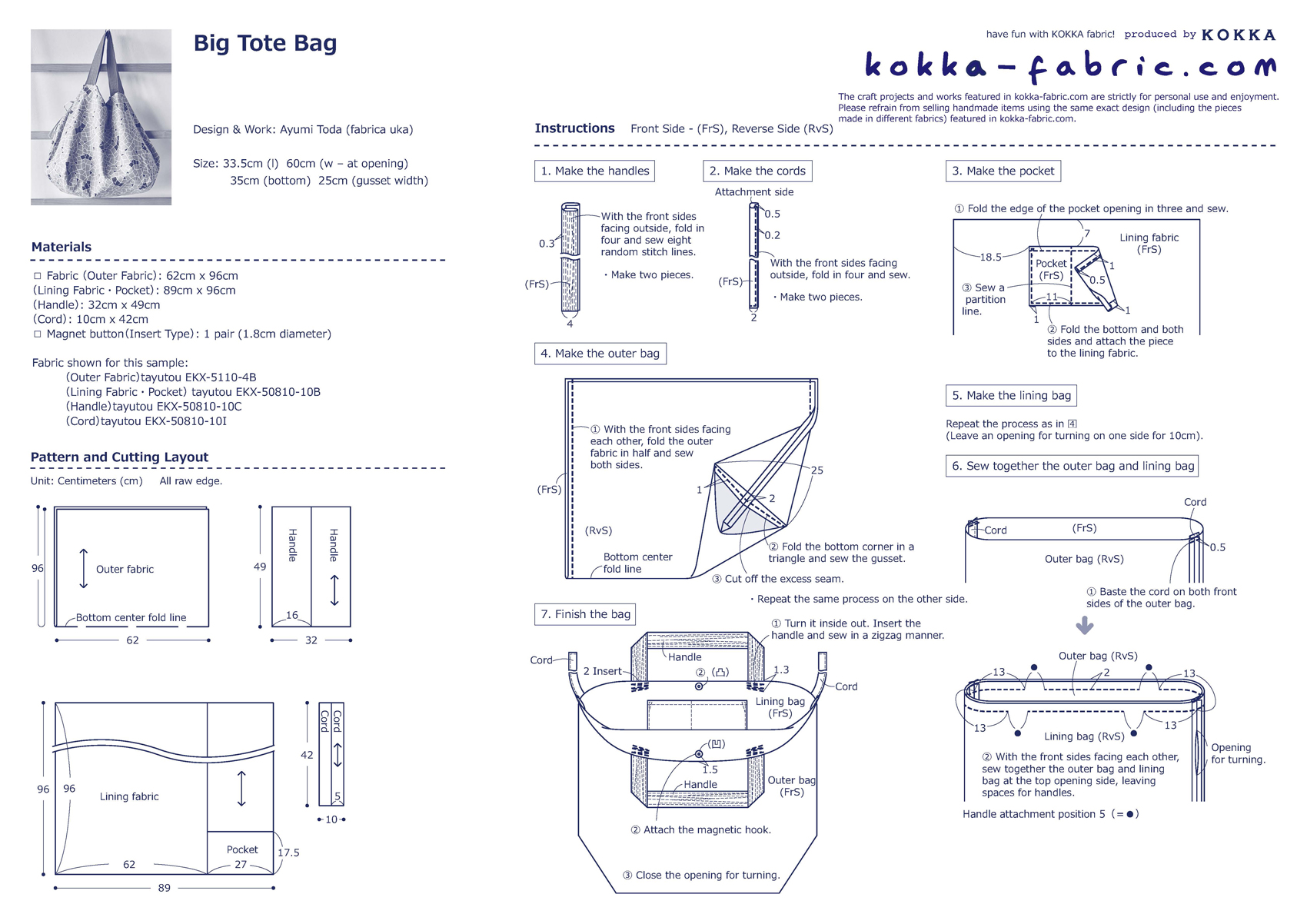 Big Tote with Ample Gusset – Sewing Instructions | KOKKA-FABRIC.COM ...
