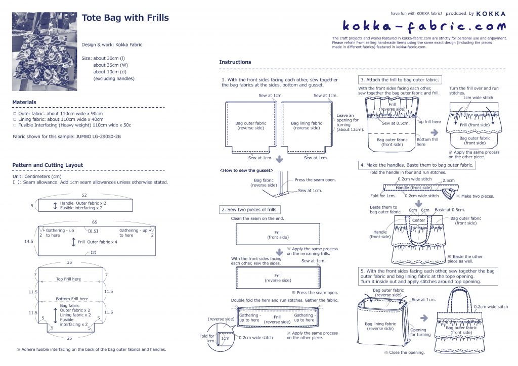 Tote Bag with Frills Sewing Instructions | KOKKA-FABRIC.COM | have fun ...