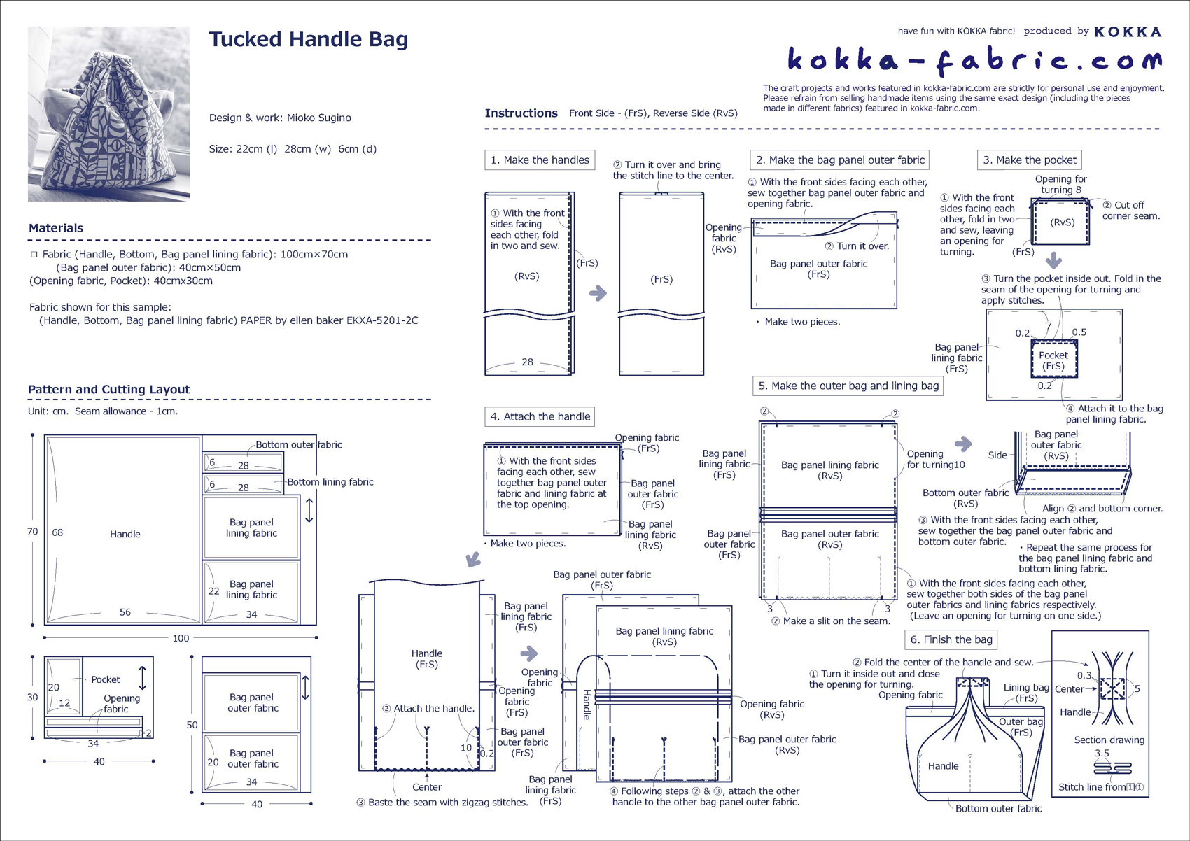 Tucked Handle Bag Sewing Instructions | KOKKA-FABRIC.COM | have fun ...