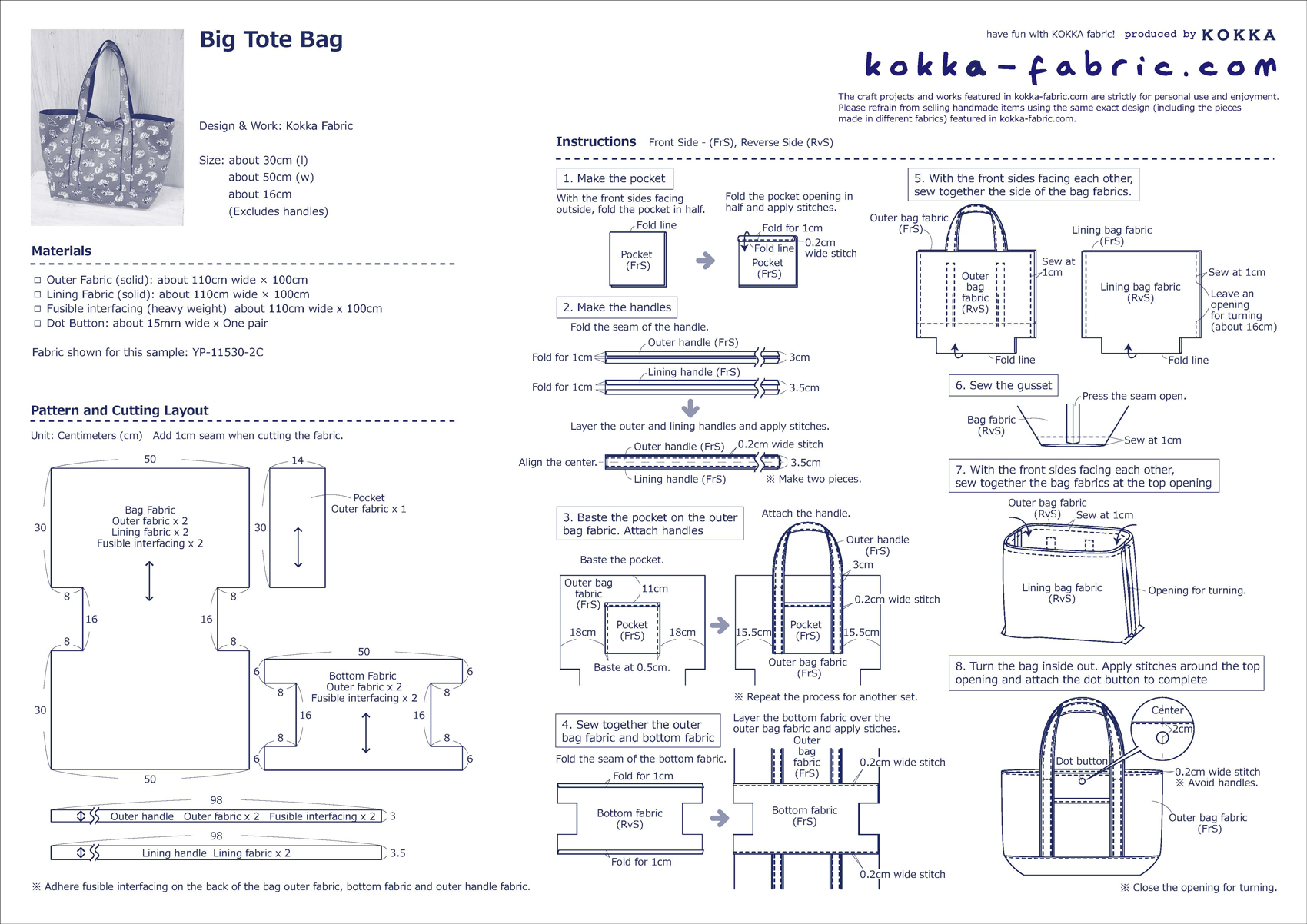 Large lined tote bag with ample pockets – Sewing Instructions | KOKKA ...
