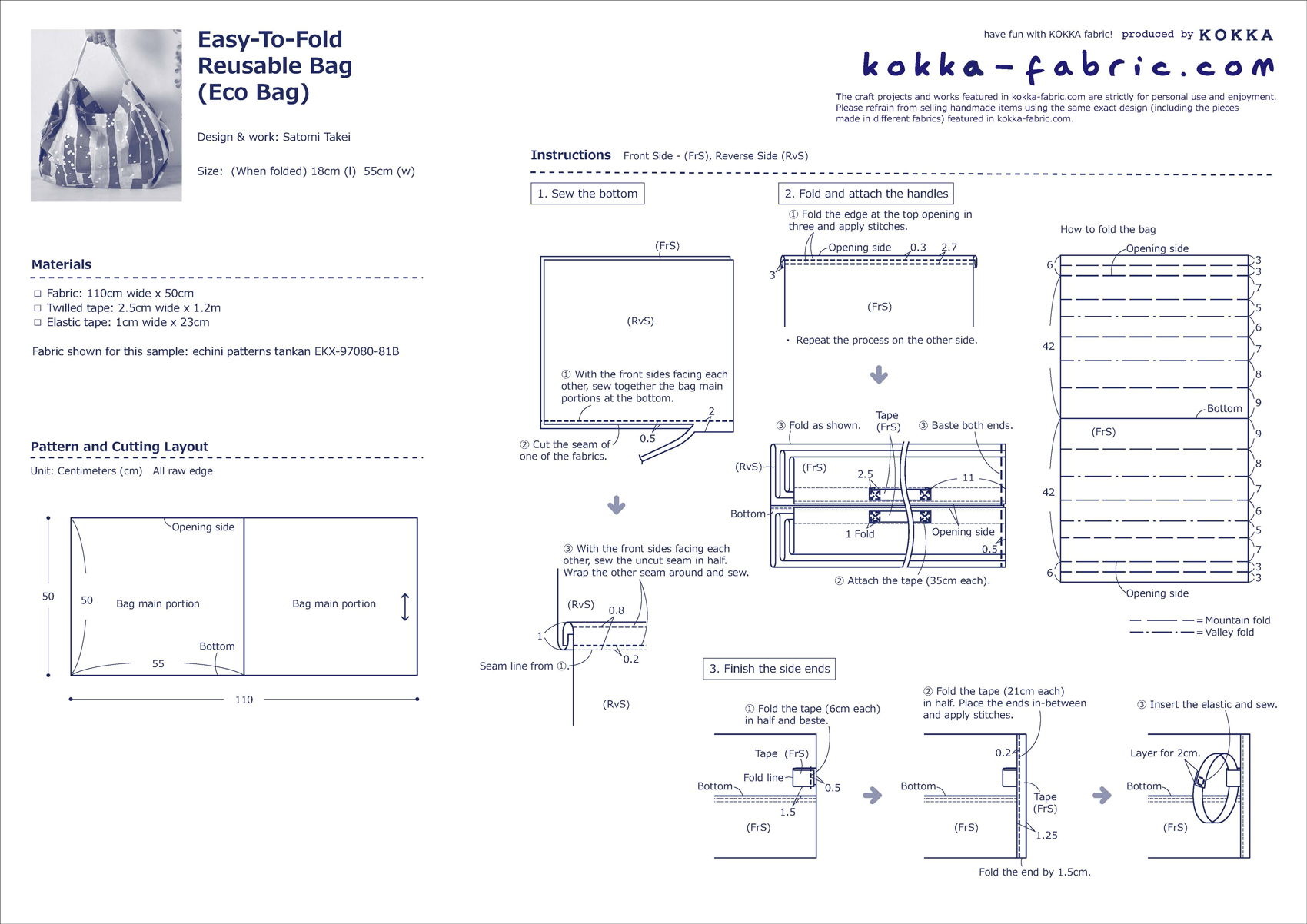 Easy-To-Fold Reusable Bag – Sewing Instructions | KOKKA-FABRIC.COM ...