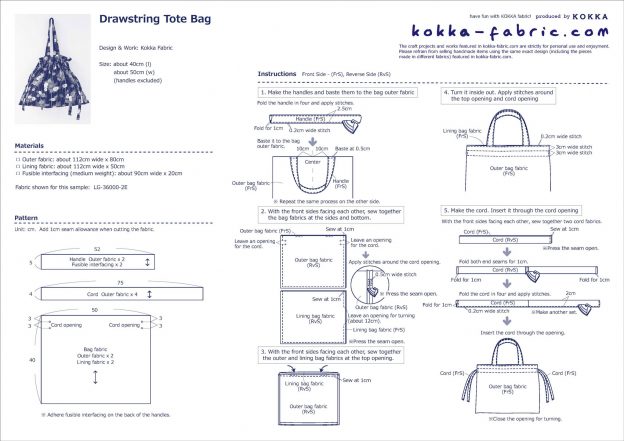 Drawstring Tote Bag In Japanese Chirimen Design Fabric – Sewing ...