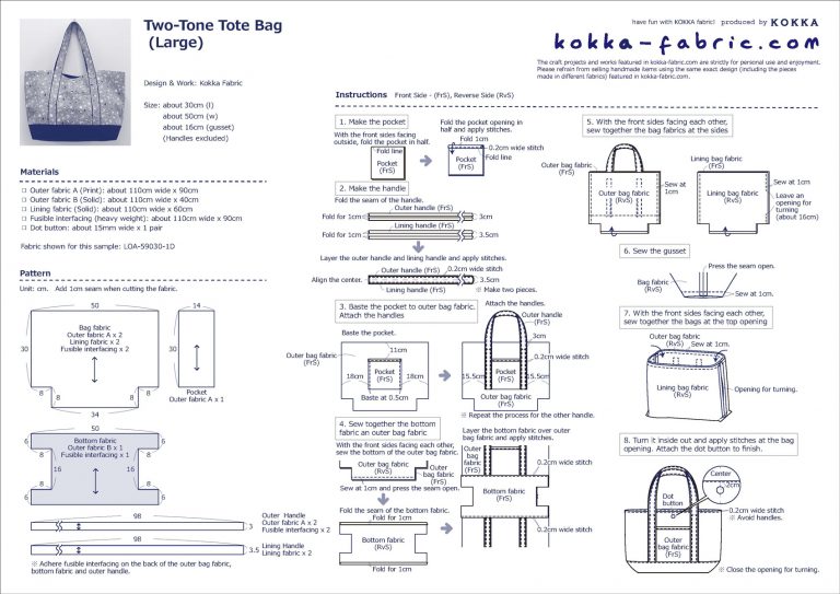 Two-Tone Tote Bag – Sewing Instructions | KOKKA-FABRIC.COM | have fun ...