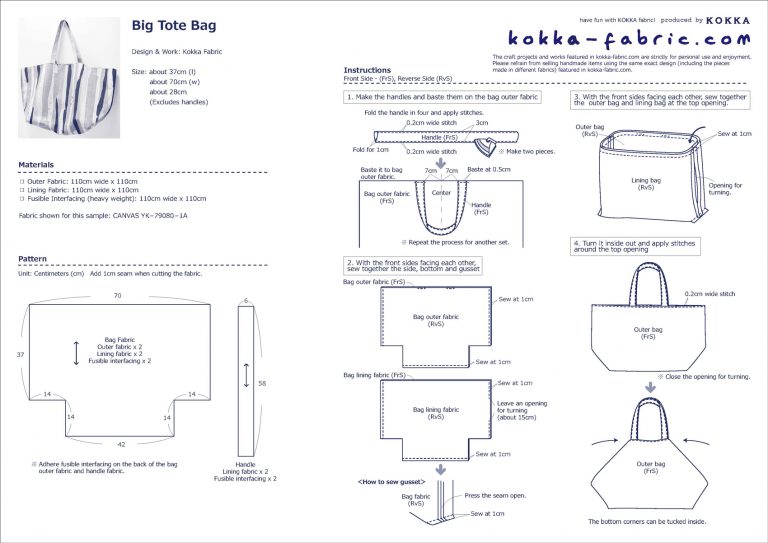 Big Tote Bag – Sewing Instructions | KOKKA-FABRIC.COM | have fun with ...