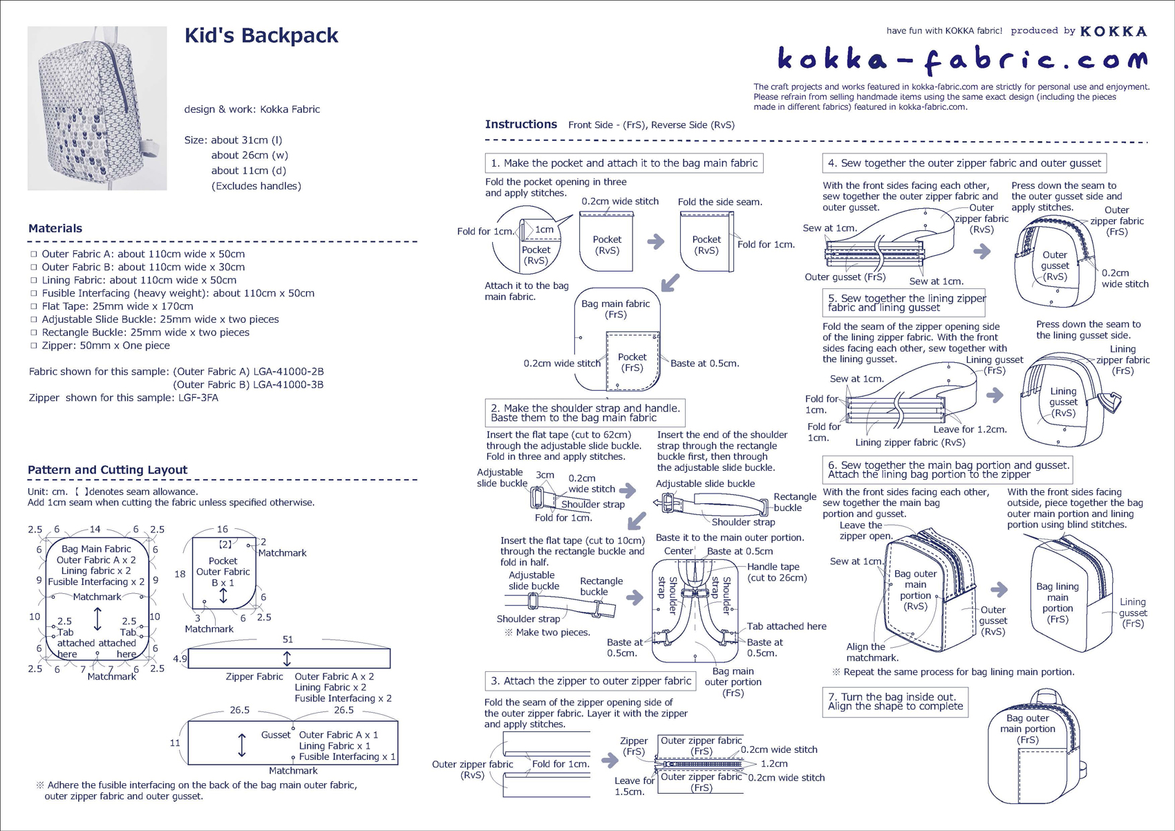 Kid's Backpack – Sewing Instructions | KOKKA-FABRIC.COM | have fun with ...