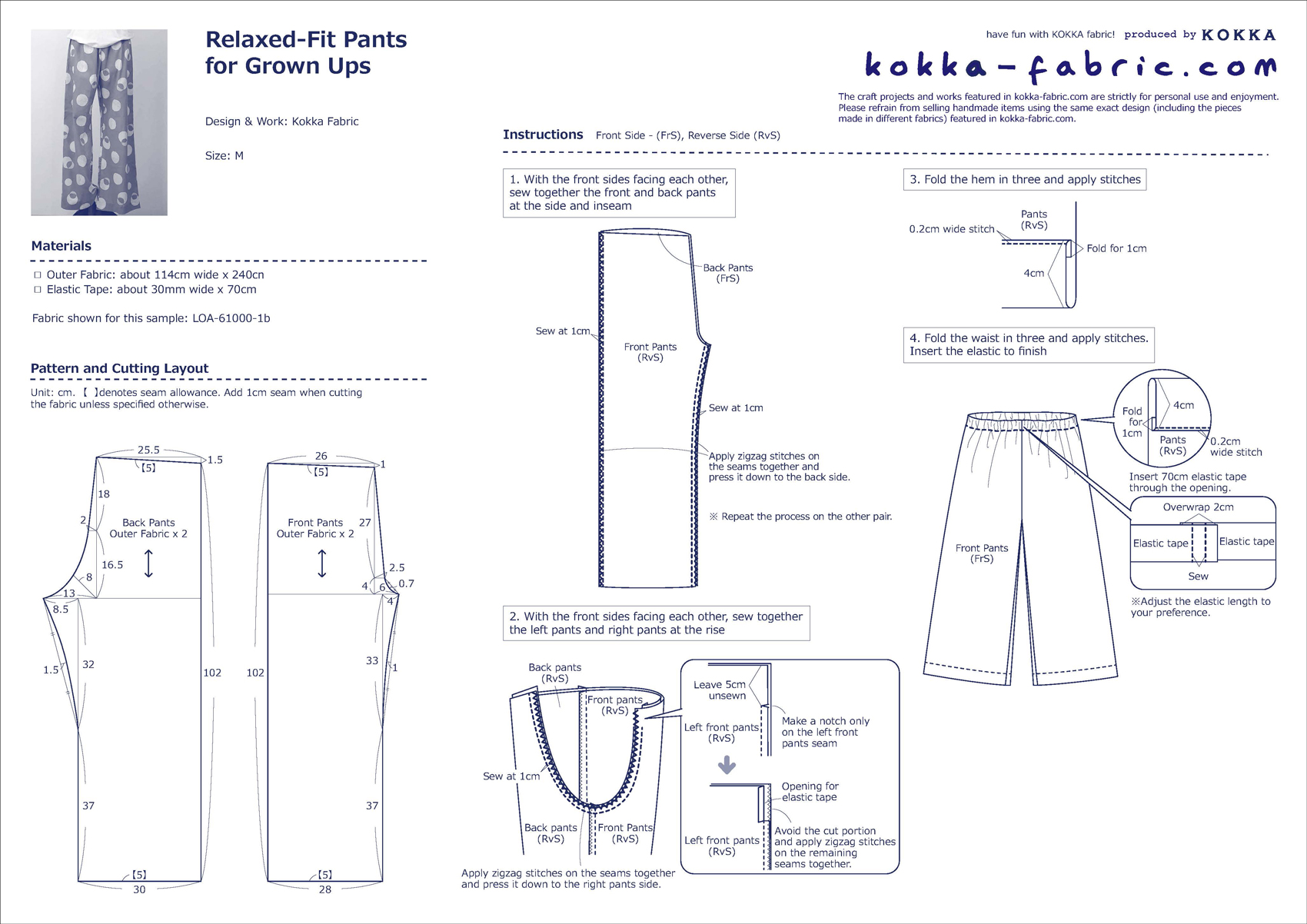 Relaxed-Fit Pants for Grown Ups – Sewing Instructions | KOKKA 
