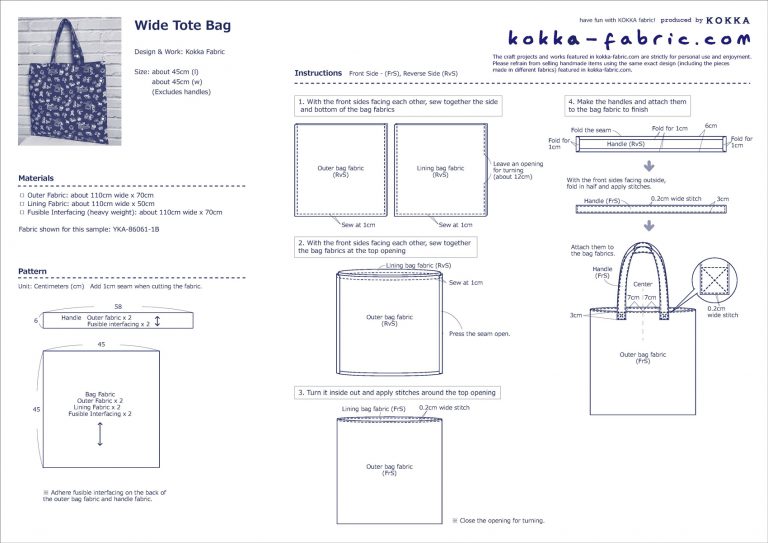 Easy to Sew, Even For Beginners! – Wide Tote Bag – Sewing Instructions ...