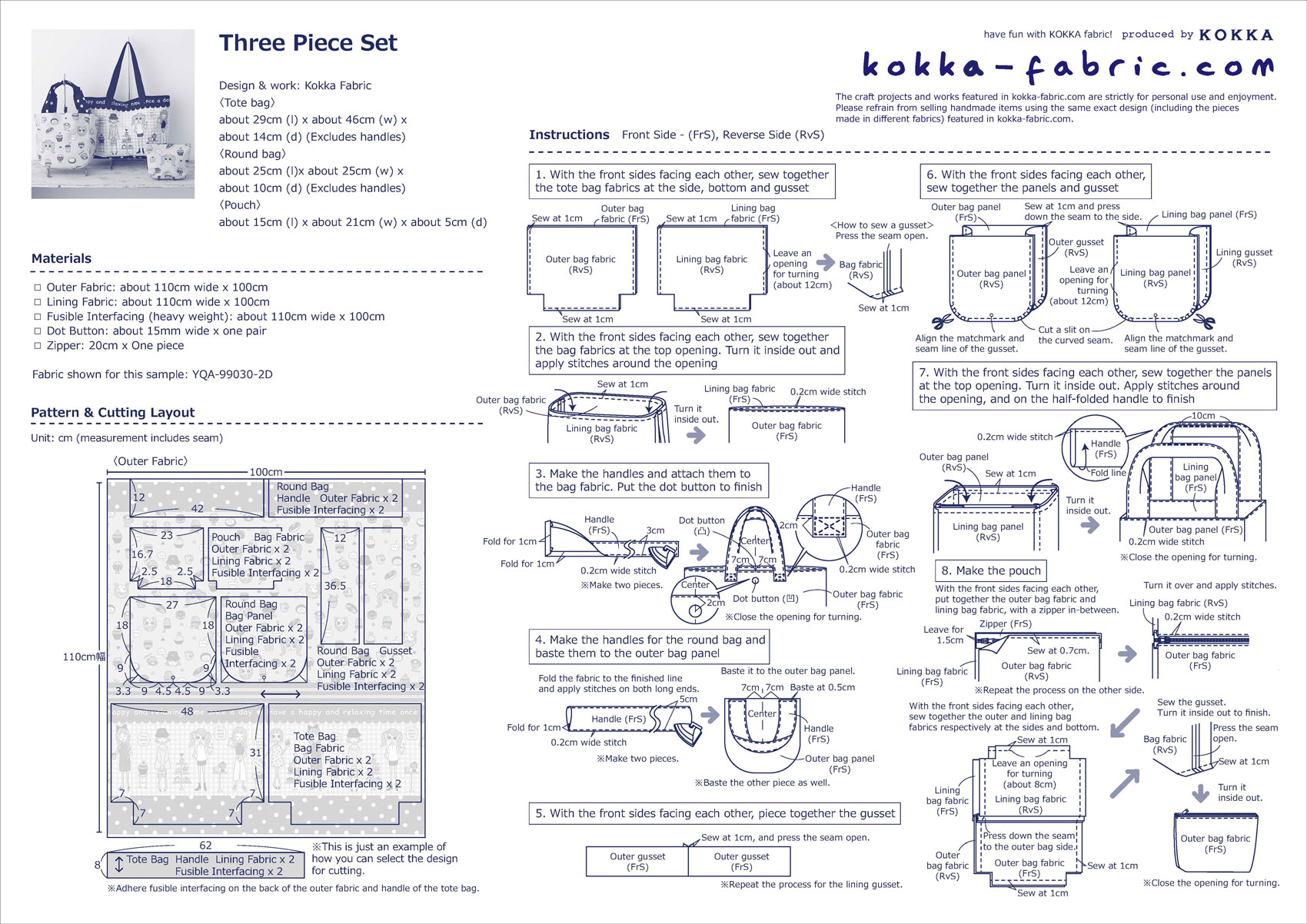 Three Piece Set of Tote Bag & Pouch – Sewing Instructions | KOKKA ...