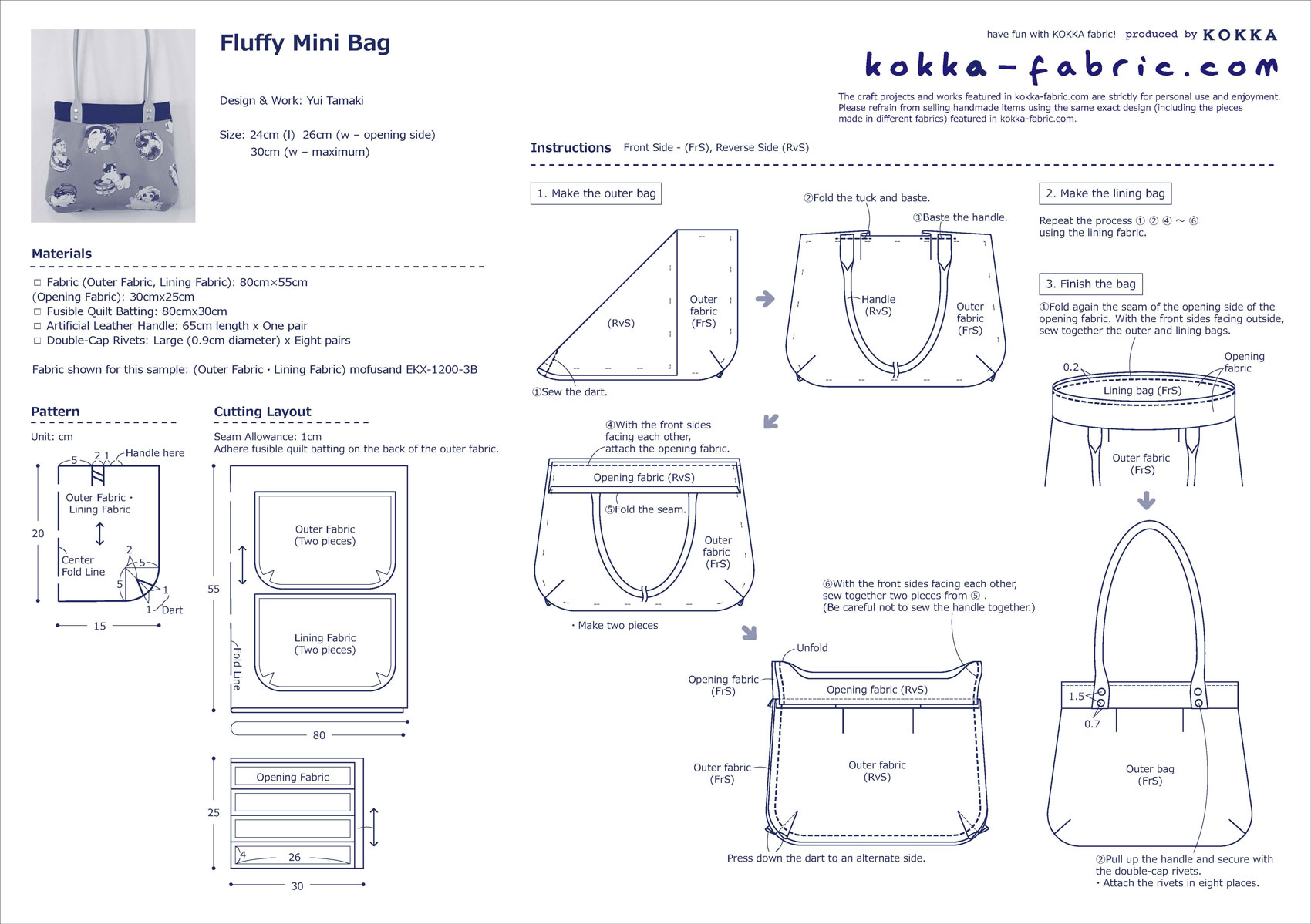 Fluffy Mini Bag – Sewing Instructions | KOKKA-FABRIC.COM | have fun ...