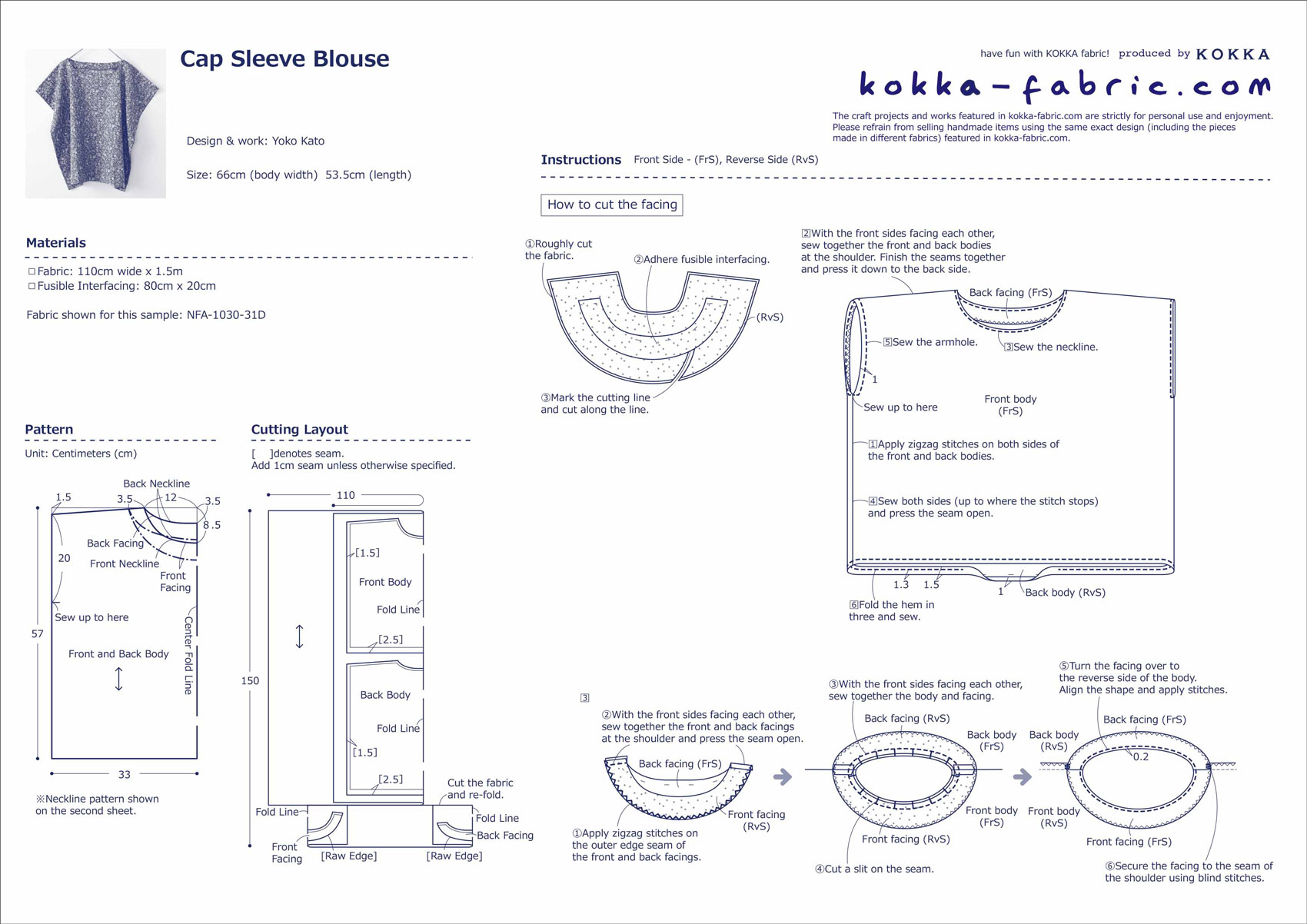 Cap Sleeve Blouse – Free Sewing Tutorial | KOKKA-FABRIC.COM | have fun ...