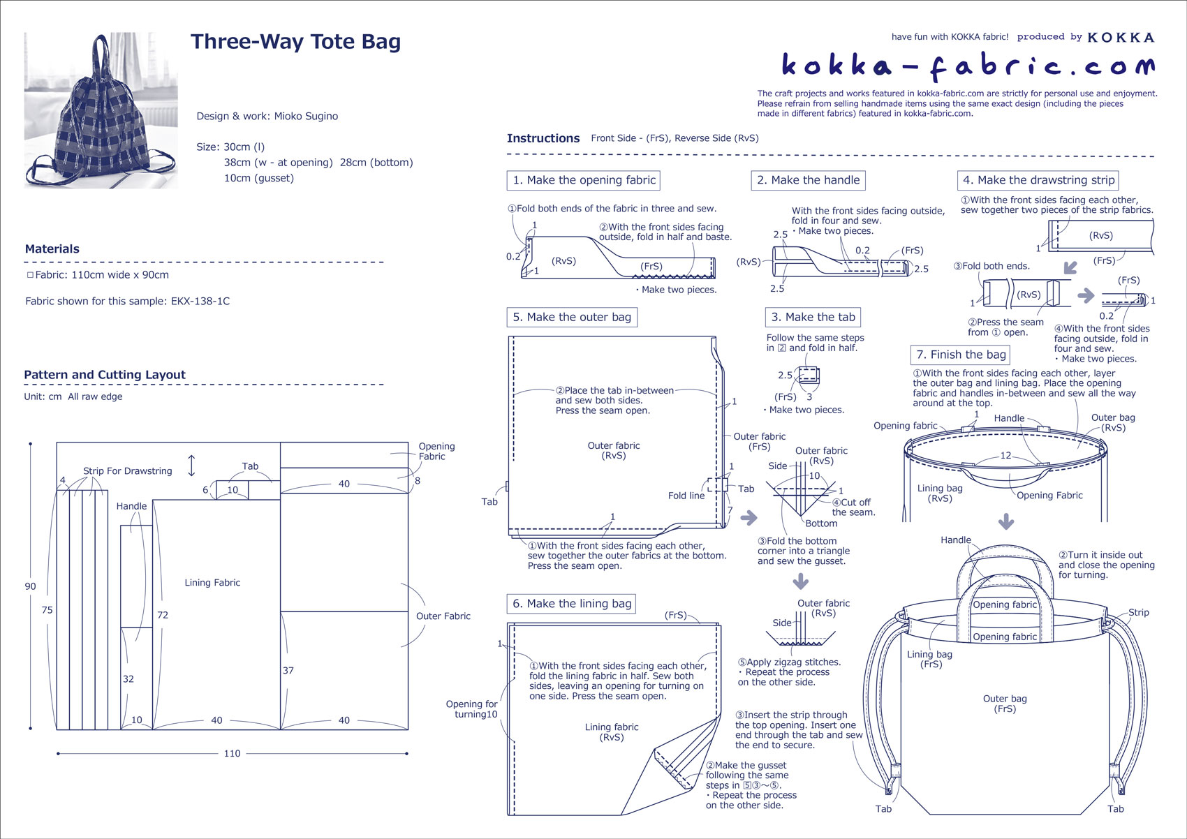 Three-Way Tote Bag – Free Sewing Tutorial | KOKKA-FABRIC.COM | have fun ...