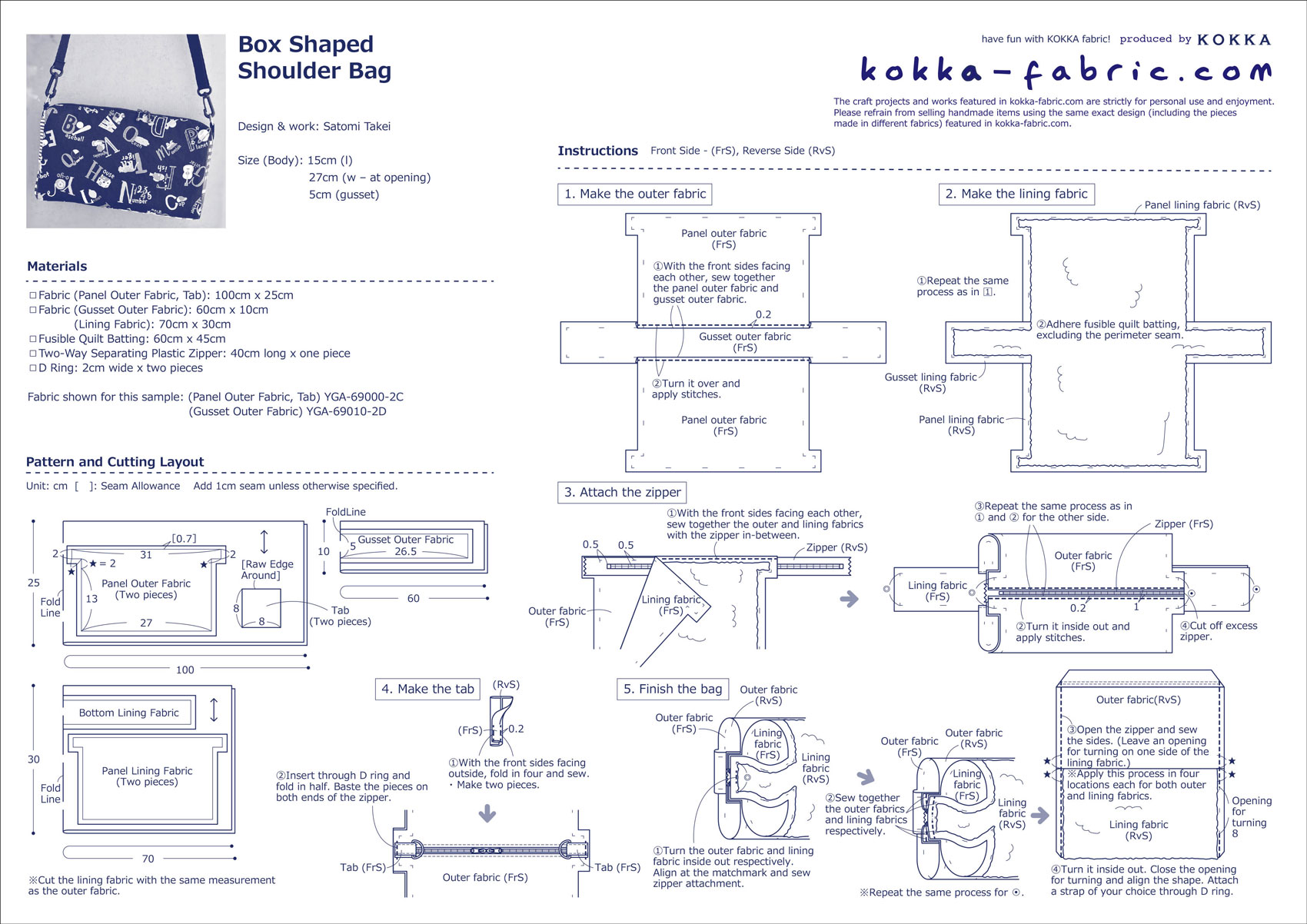 Box Shaped Shoulder Bag – Free Sewing Tutorial | KOKKA-FABRIC.COM ...