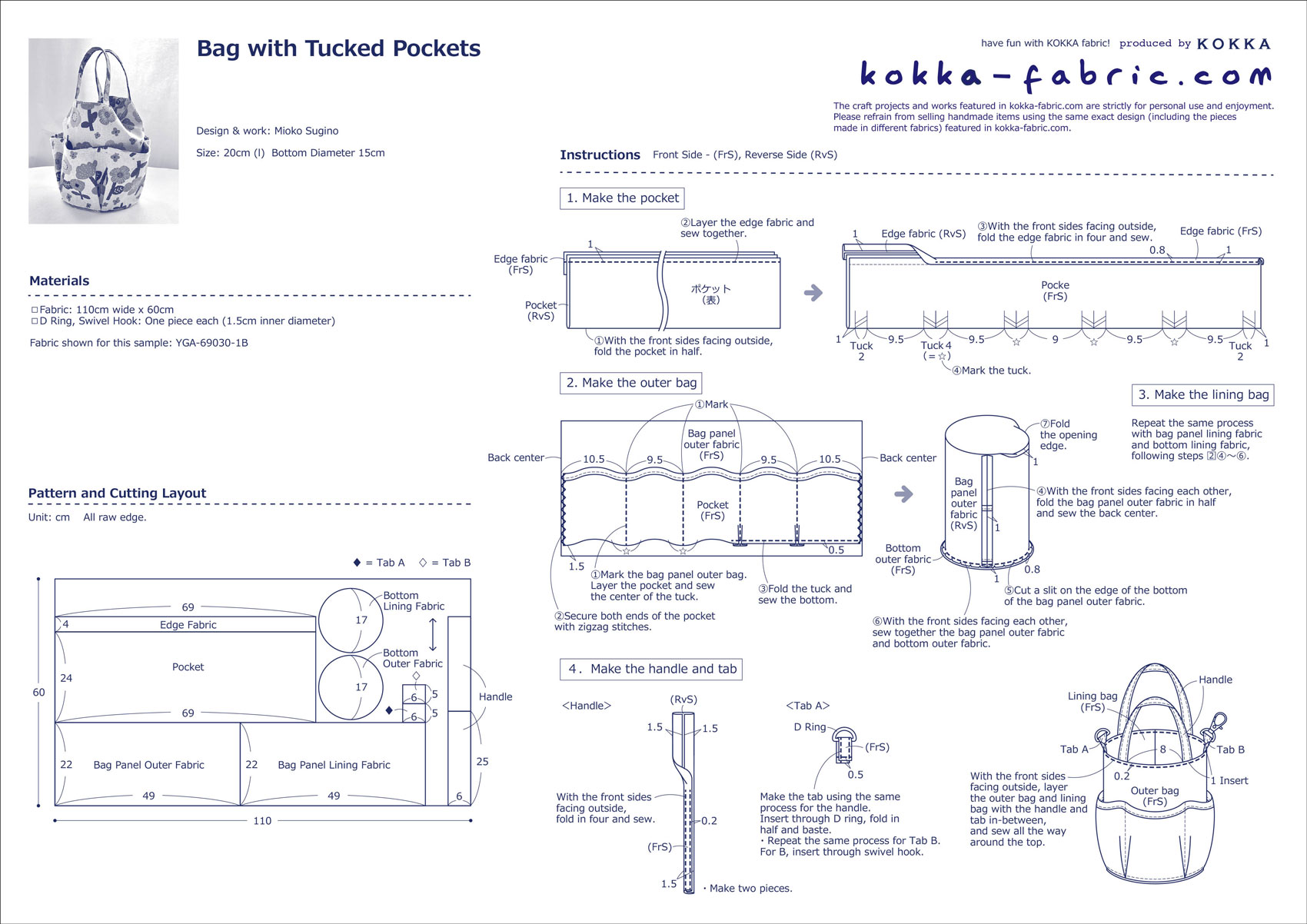 Bag with Tucked Pockets – Free Sewing Tutorial | KOKKA-FABRIC.COM ...